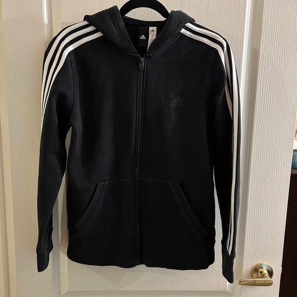 adidas Other - Adidas Black/White Hooded Zip Up Jacket Medium fits size 16 teens